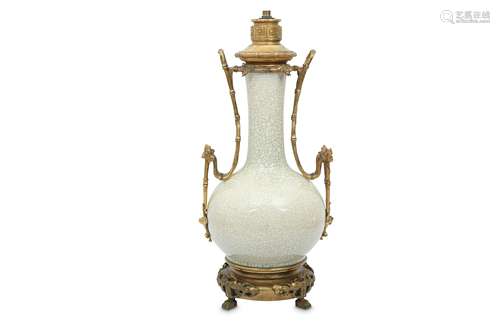 A CHINESE CRACKLE-GLAZED ORMOLU-MOUNTED BOTTLE VASE.