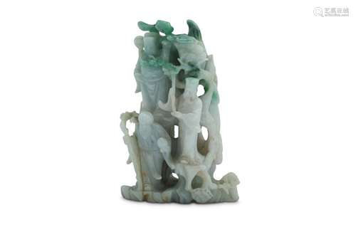 A CHINESE JADEITE CARVING OF THREE IMMORTALS.