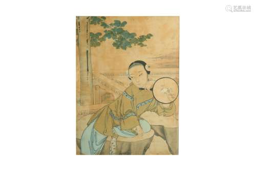 A CHINESE PAINTING OF A YOUNG WOMAN.