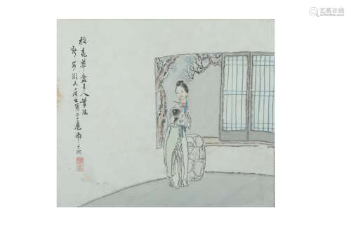 A CHINESE PAINTING OF A YOUNG WOMAN.