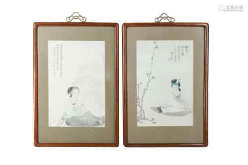 A PAIR OF CHINESE PAINTINGS OF LADIES.