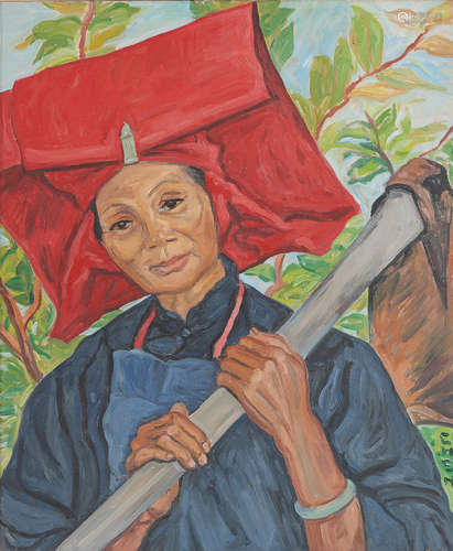 Georgette Chen (1907-1992) The Sam Sui Worker circa 1961 signed oil on canvas 55 by 46.5 cm. 21 5/8 by 18 5/16 in.