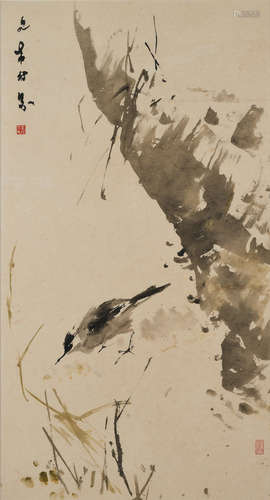 Chen Wen Hsi (1906-1991) Bulbul inscribed and stamped with two seals of the artist ink on paper 84.5 by 46 cm. 33 2/8 by 18 1/8 in.