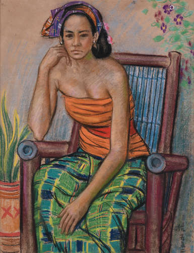 Liu Kang (1911-2004) Ni Pollok 1952 signed and dated 1952 pastel on paper 61.5 by 47 cm. 23 5/8 by 18 4/8 in.