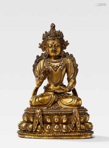 A GILT COPPER ALLOY FIGURE OF AVALOKITESHVARA YUAN DYNASTY, 14TH CENTURY