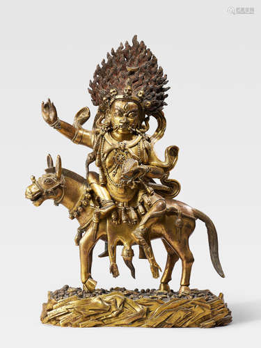 A GILT COPPER ALLOY FIGURE OF PALDEN LHAMO QING DYNASTY, 18TH CENTURY