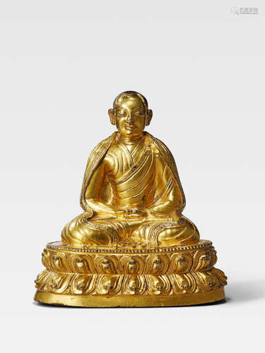 A GILT COPPER ALLOY FIGURE OF BUDDHASHRI TIBET, 14TH CENTURY