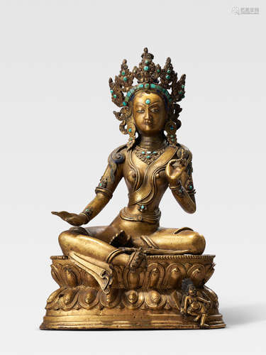 A GILT COPPER ALLOY FIGURE OF SITATAPATRA DOLONNOR, INNER MONGOLIA, 18TH CENTURY