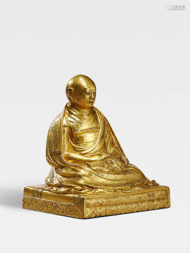 A GILT COPPER ALLOY FIGURE OF THE FIFTH DALAI LAMA, NGAGWANG LOBZANG GYATSO TIBET, CIRCA 1642-1682