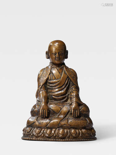 A BRASS FIGURE OF JIGME TSENCHEN TIBET, 16TH CENTURY