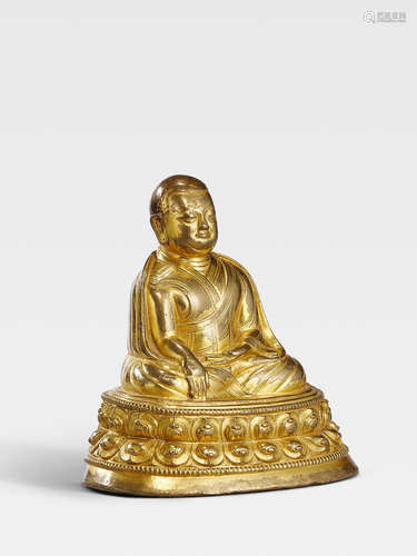 A GILT COPPER ALLOY FIGURE OF A KAGYU HIERARCH, 