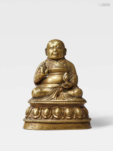 A BRASS FIGURE OF LOWO KHENCHEN SONAM LHUNDRUP TIBET, 15TH/16TH CENTURY