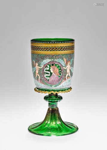 Salviati & C. (founded 1877); attributed to Renaissance Revival Venetian Betrothal Goblet circa 1880 blown glass applied with gilt and enamels height 6 1/2in (16.5cm); diameter 3 3/4in (9.5cm)