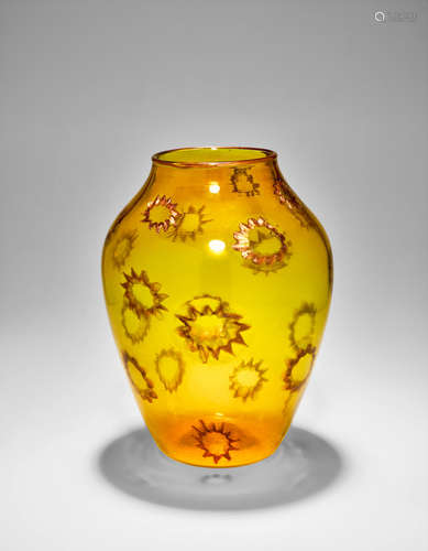 Giuseppe Barovier (1853-1942) Murrine Vase 1918-19 for Artisti Barovier, blown glass applied with star murrines, aventurine lip wrap, applied with murrine monogram 'AB' height 9 1/2in (24cm); diameter 7in (18cm)