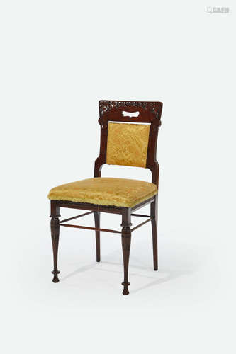 Herter Brothers (1864-1906) Side Chair circa 1880 carved rosewood, modern yellow silk brocade upholstery, stamped 1570 to inside of right proper rear leg height 34in (86cm); width 16 1/2in (42cm); depth 17in (43cm)