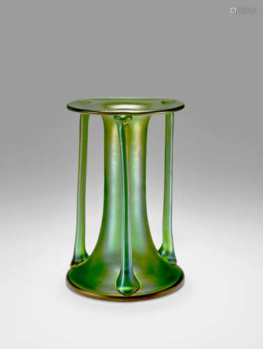 JOSEF HOFFMANN (1870-1956) Vase circa 1900 for Loetz, blown and applied glass with iridized surface height 7 1/4in (18cm); diameter 4 3/4in (12cm)