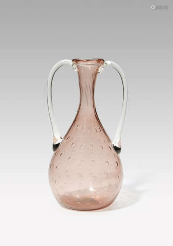 Vittorio Zecchin (1878-1947) Vase with Applied Handles circa 1920 for MVM Cappellin, model no. 1416, blown soffiato glass with applied handles height 8 1/4in (21cm); width 4 1/4in (11cm)