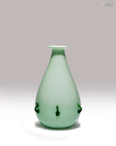 Vittorio Zecchin (1878-1947) Vase with Applied Handles circa 1920 for MVM Cappellin, model no. 5267, cased opaque glass with applied handles height 5 1/2in (14cm); diameter 3in (7.5cm)