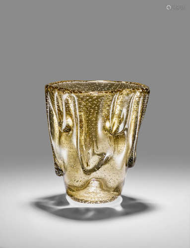 Flavio Poli (1900-1984); attributed to Vase circa 1937 for Seguso Vetri d'Arte, bollicine glass internally decorated with gold powders height 7 1/2in (19cm); diameter 6in (15cm)