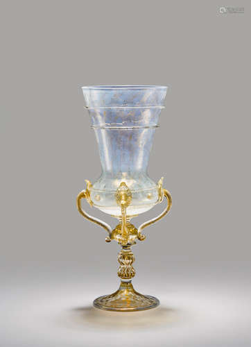 Salviati & C. (founded 1877); attributed to Chalice circa 1880 blown and applied opalescent glass, internally decorated with gold powders height 11 1/2in (29cm); diameter 4 1/2in (11.5cm)