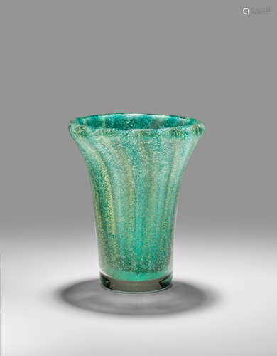 Carlo Scarpa (1906-1978); attributed to Sommerso a Bollicine Vase circa 1935 for Venini, blown glass internally decorated with gold powders height 7 1/4in (18.5cm); diameter 5 7/8in (15cm)