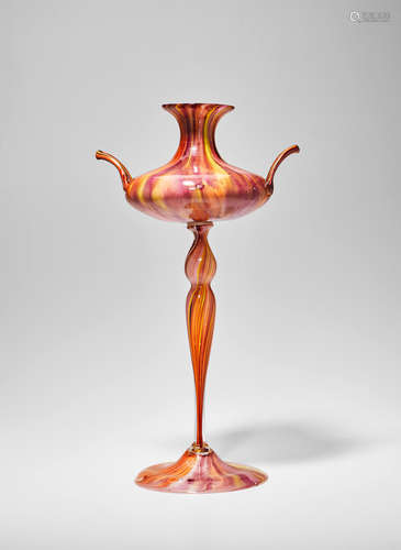 Salviati & C. (founded 1877); attributed to Twin-Handled Calcedonio Vase circa 1890 blown, cased and applied glass height 15 1/2in (39.5cm); diameter 5 1/2in (14cm)