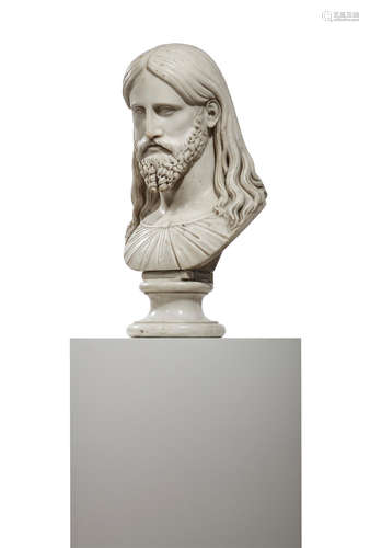 After Bertel Thorvaldsen (1770-1844) Bust of Christ 19th Century carved Carrara marble height 25in (63.5cm); width 13 1/2in (34cm); depth 12 1/2in (32cm)