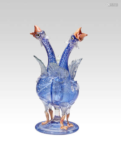 Salviati & C. (founded 1877) Double-Necked Cruet circa 1890 blown and applied glass with silver foil inclusions height 9 3/4in (25cm); width 6 3/4in (17cm); depth 3 3/4in (9.5cm)