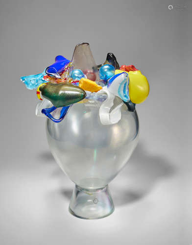 Mario Bellini (born 1935) Sogni Infranti vase 1992 for Venini, blown and applied glass with iridized surface, engraved 'Mario Bellini Venini 1992/05' height 19in (48cm); width 13 1/2in (34cm); depth 13in (33cm)