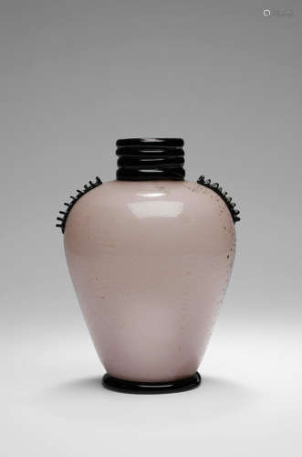 Napoleone Martinuzzi (1892-1977) Vase circa 1930 for Zecchin-Martinuzzi, blown glass with applied handles and aventurine height 8 1/2n (21.5cm); diameter 6in (15cm)