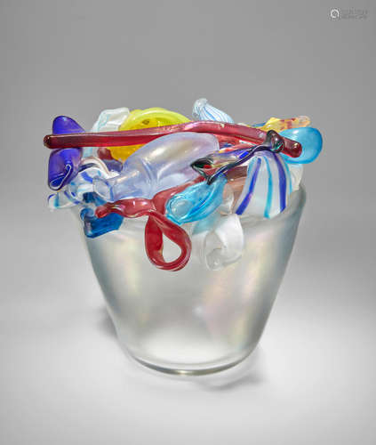 Mario Bellini (born 1935) Sogni Infranti vase 1992 for Venini, blown and applied glass with iridized surface, engraved 'Mario Bellini Venini 1992/05' height 12 1/4in (31cm)