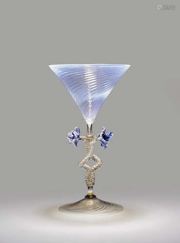 Benvenuto Barovier (1855-1932) Wine Glass with Double Helix Stem circa 1890 for Salviati & C., blown and applied opalescent glass height 11in (28cm); diameter 6 1/8in (15.5cm)