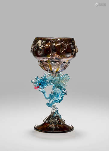 Salviati & C. (founded 1877) Dragon Chalice circa 1890 blown and applied glass with silver and gold foil applications height 10in (25cm); diameter 5in (13cm)