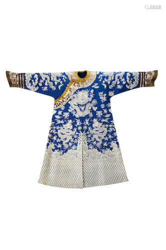 A CHINESE blue silk brocade semi-formal court robe jifu Late 19th/ Early 20th Century