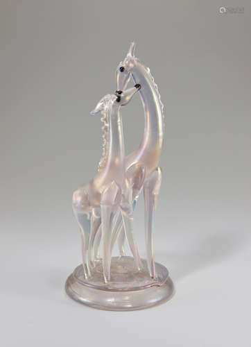 Barovier Seguso Ferro (founded 1933) Giraffes Sculpture circa 1935 iridized and applied glass height 10 3/4in (27cm); diameter 4 1/2in (12cm)