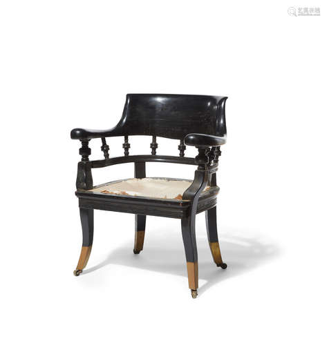 Poitier and Stymus (Founded 1859); attributed to Armchair circa 1890 brass, ebonized wood, on casters height 30 3/4in (80.5cm); width 27 1/4in (69cm); depth 20 1/2in (52 cm)