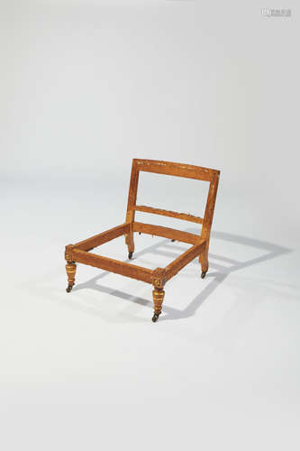 Herter Brothers (1864-1906) Single Chair circa 1875 parcel gilt maple, oak, on original casters, stamped '4362' to inside proper left rear leg, inscribed with client's name to inside rail height 27in 69cm); width 24 1/4in (61.5cm); depth 28in (71cm)