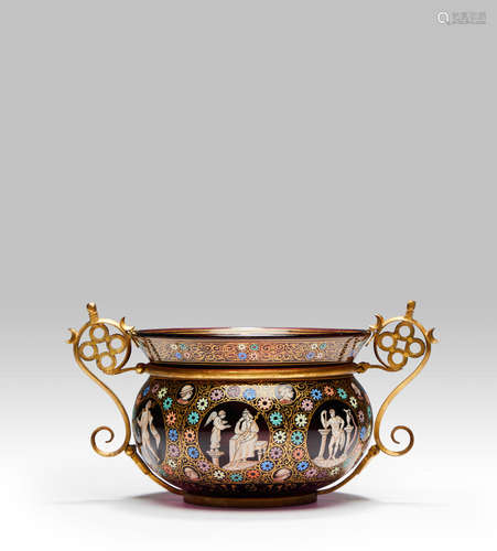 Venetian Byzantine Revival Mounted Vase circa 1870 enameled glass with gilt-metal mounts height 4in (10cm); width 8in (20cm)