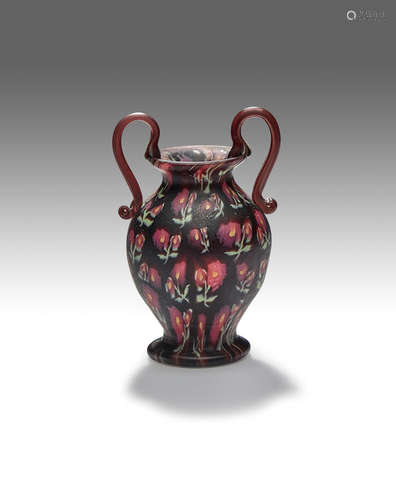 Fratelli Toso (1902-1980) Murrine Floreali Vase circa 1900 blown murrine glass with applied handles height 4 1/4in (11cm); diameter 3in (7.5cm)