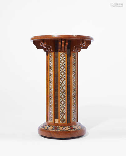 Tiffany Studios (1899-1919); in the manner of Pedestal circa 1900 satinwood, mosaic inlaid with mother of pearl and glass height 33in (84cm); diameter 22in (56cm)