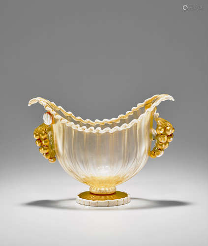 Ercole Barovier (1889-1974) Footed Bowl circa 1948 for Barovier, Toso & Co., opaque and translucent glass applied with gold leaf height 6 1/2in (16.5cm); width 9in (23cm); depth 4in (10cm)