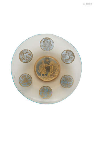 Salviati & C. (founded 1877); attributed to Charger circa 1890 blown glass cased with internal decorative medallions with gilt highlights height 1 1/2in (4cm); diameter 11 3/4in (29.5cm)