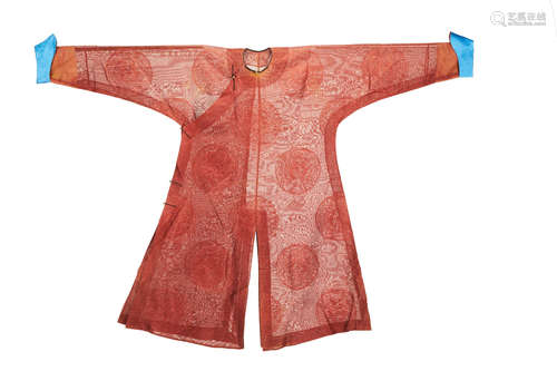 A CHINESE MAN'S BURGUNDY SILk gauze Informal robe, Changfu 19th Century