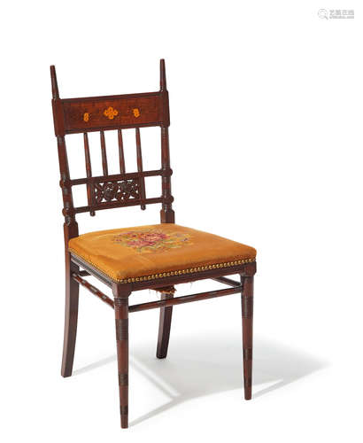 Herter Brothers (1864-1906) Side Chair circa 1880 cherry, inlaid with other woods, stamped 1099 to inside proper leg height 37 1/4in (94cm); width 17 1/4in (44cm); depth 19 1/2in (49cm)