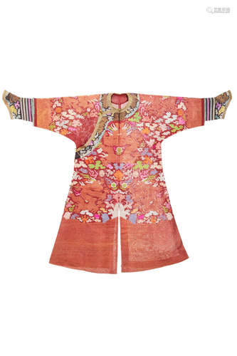 A CHINESE MAN'S Burgundy silk gauze Embroidered court robe Jifu Late 19th/Early 20th Century