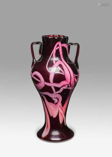 Artisti Barovier (1890-1919) Twin-Handled Macchie a Fili Floreali Vase circa 1920 blown and applied glass height 14in (35cm); diameter 6 1/2in (16.5cm)