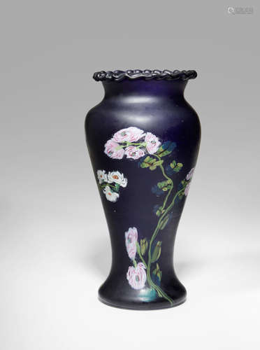 Fratelli Toso (1902-1980); attributed to Murrine Floreali Vase circa 1920 deep indigo glass applied with flowers murrines height 9in (23cm); diameter 4in (10cm)