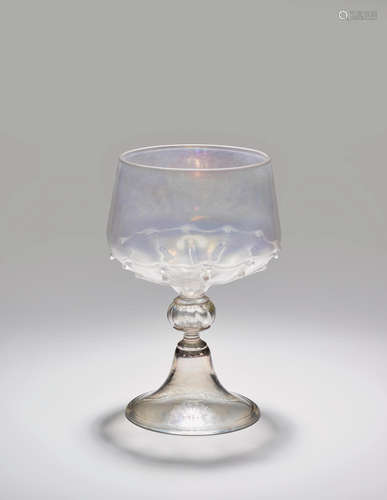 Salviati & C. (founded 1877); attributed to Wine Cup circa 1890 blown and applied glass with iridized surface height 8 3/4in (22cm); diameter 5in (13cm)