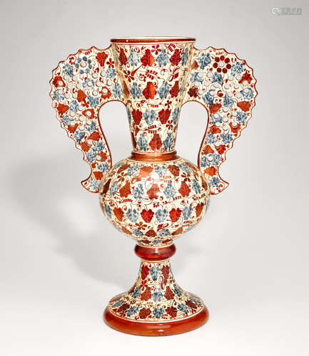 ULISSE CANTAGALLI (1839-1901) Hispano-Moresque Vase circa 1890 ceramic, hand-decorated with iridescent glaze, blue underglaze mark of cockerel and '92' height 18 1/4in (46.5cm); width 13in (33cm)