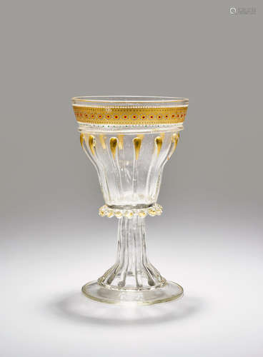 Venetian Renaissance Revival Wine Cup circa 1890 blown glass applied with gilt height 9 1/4in (23.5cm); diameter 5 1/2in (14cm)